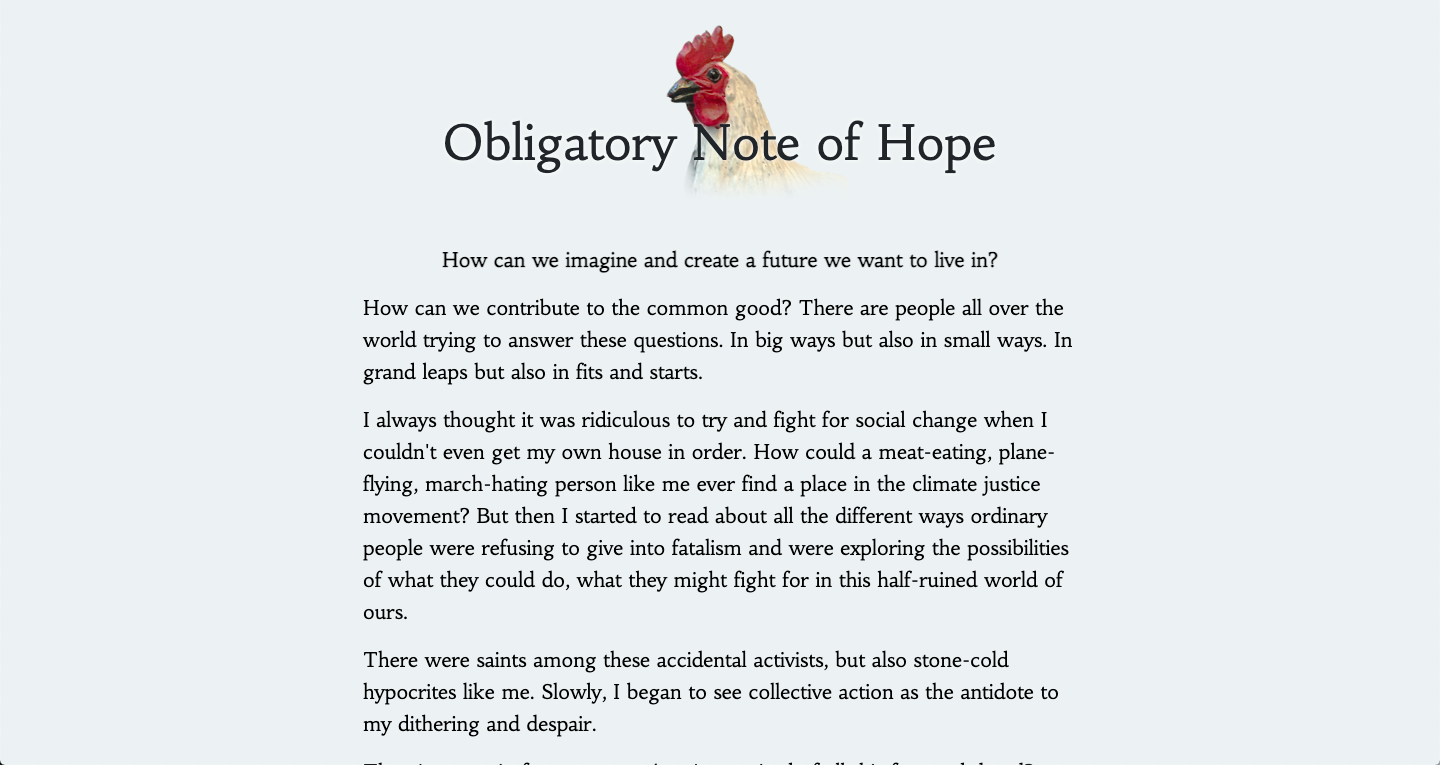 Screenshot from the home page of Obligatory Note of Hope.