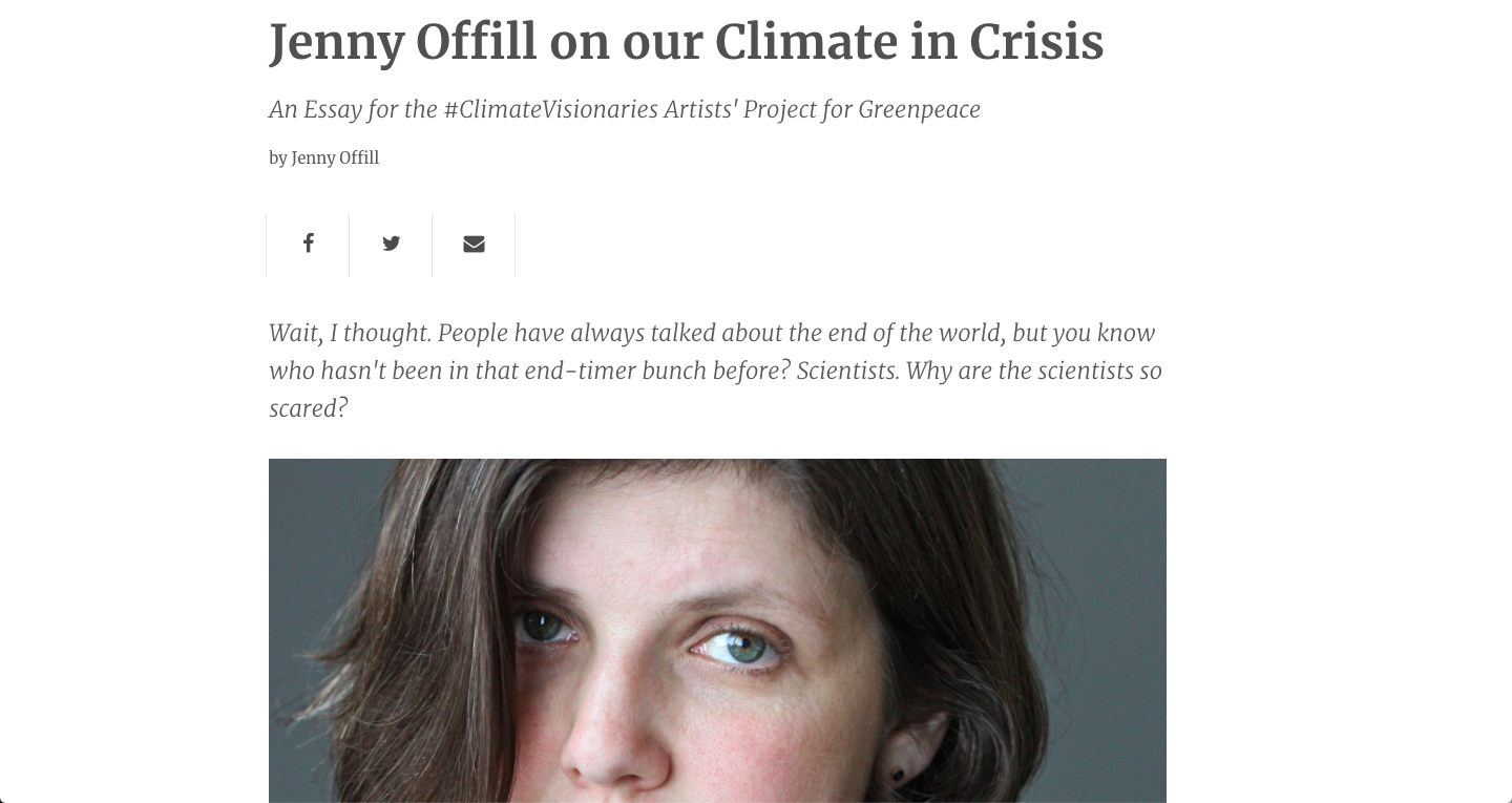 Screenshot of Jenny Offill's article in Greenpeace.