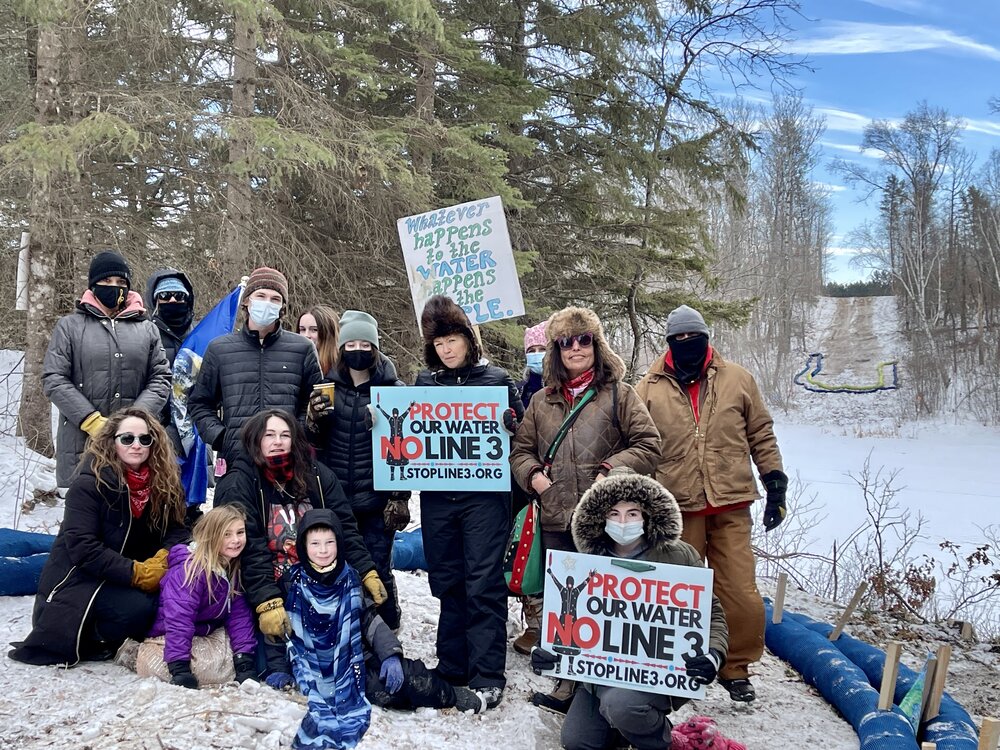 A photo of water protectors in Minnesota opposing the construction of Line 3.