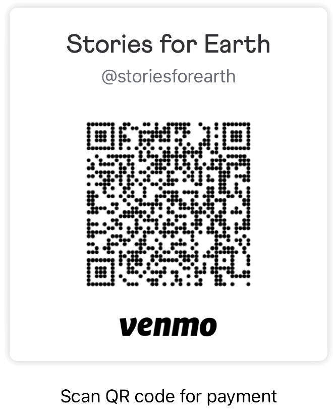 An image of a QR code for sending Stories for Earth a donation through Venmo.